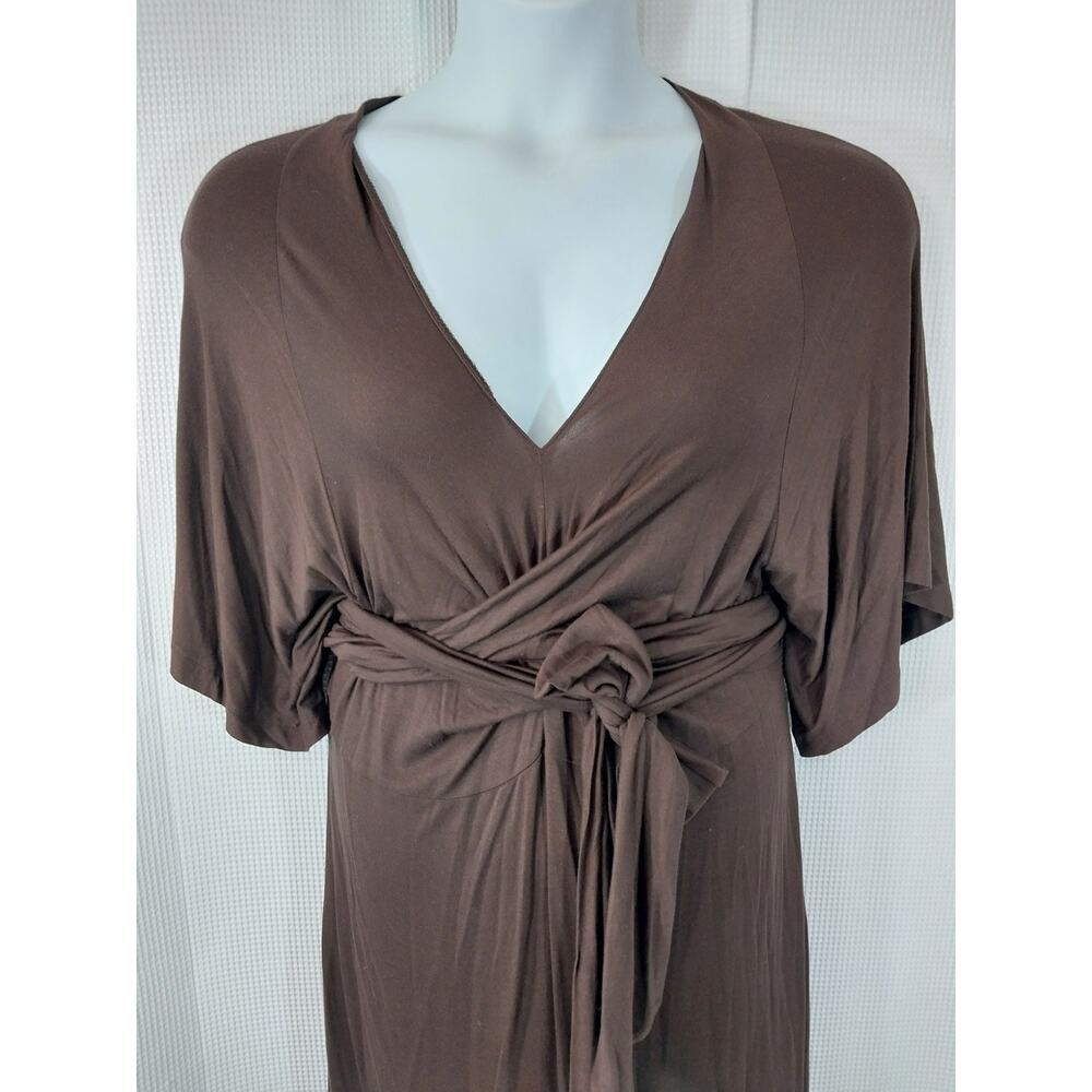 CHADWICKS! ESPRESSO BROWN KNIT JERSEY WRAPPED BELT, HALF SLV MIDI DRESS! SZ 14 - Picture 4 of 13